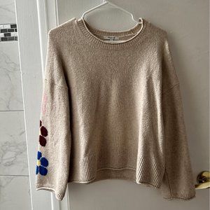 Madewell | Floral Sleeve Knit Sweater | Beige | Size Small